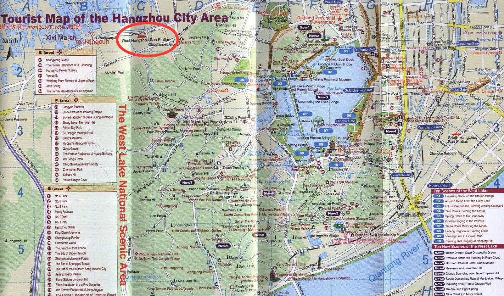 Hangzhou Tourist Map West Bus Station to Huangshan